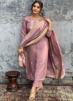 Viscose Chanderi Pink Festival Wear Embroidery Work Readymade Straight Suit